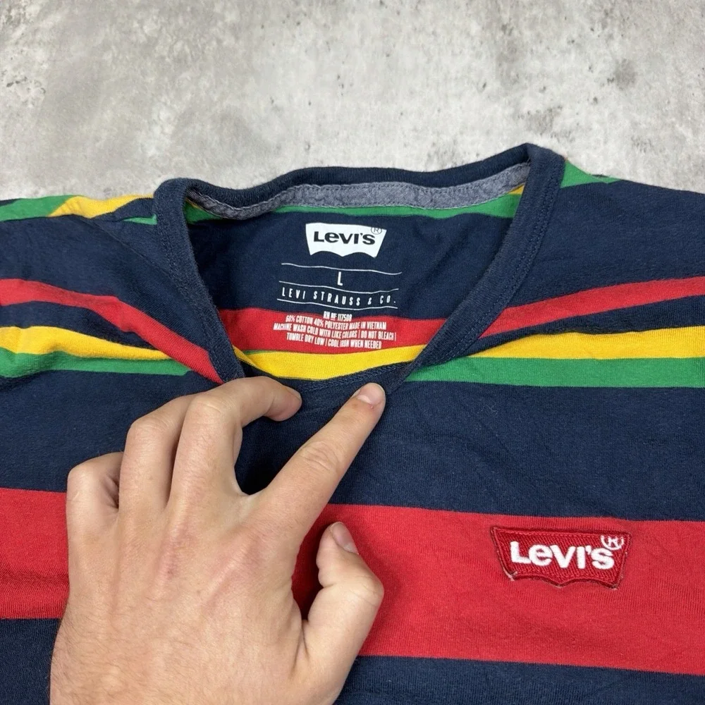 Levi's Multi-Color Striped Men's Large T-Shirt Y2K Blue Red Green Yellow